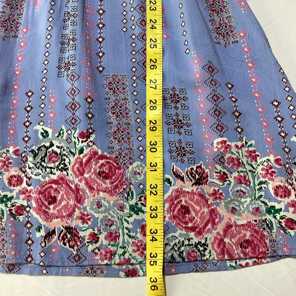 Angie Blue and Pink Floral Patterned Dress with Ruffle Sleeves - Picture 8 of 10